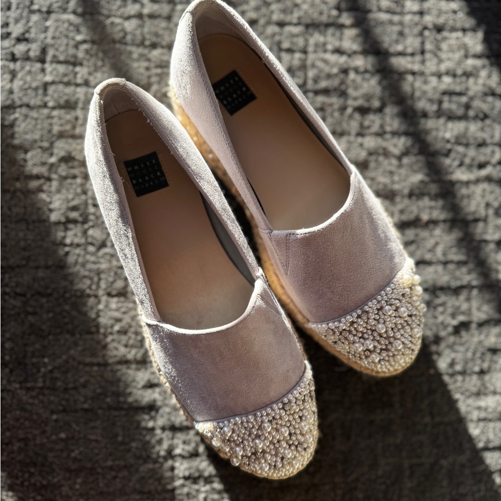 White House Black Market Gray Beaded Espadrilles